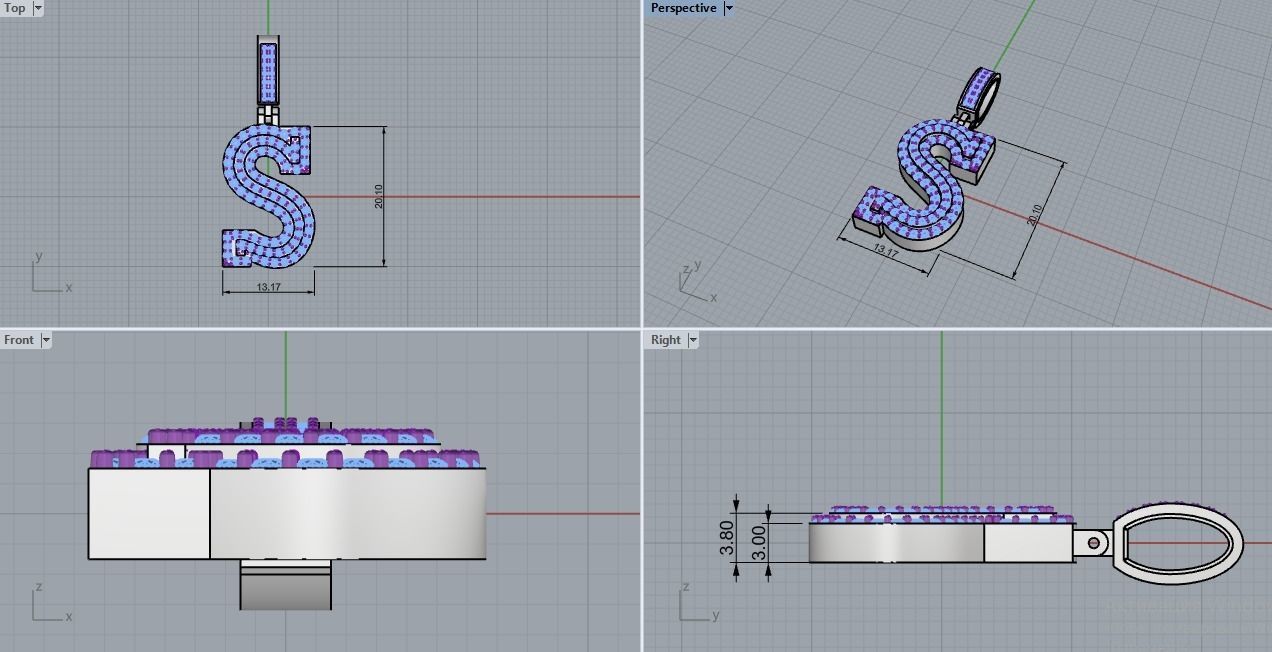 Letter S pendant gold with diamonds 3D print model_9