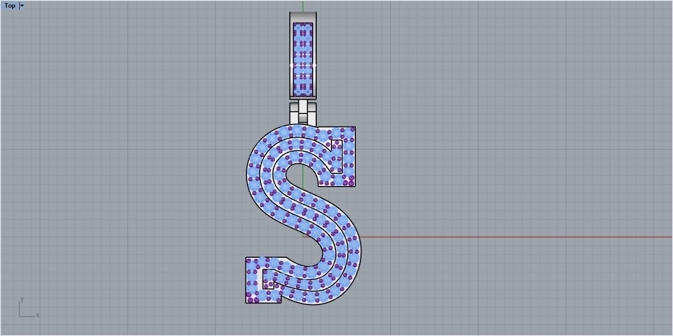 Letter S pendant gold with diamonds 3D print model_15