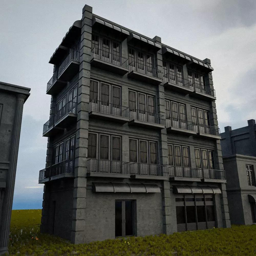 OLD RETRO CLASSICAL BUILDING 3 Low-poly 3D model_0