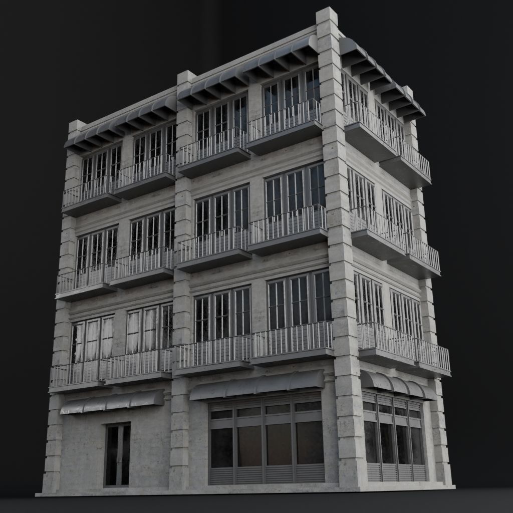 OLD RETRO CLASSICAL BUILDING 3 Low-poly 3D model_5
