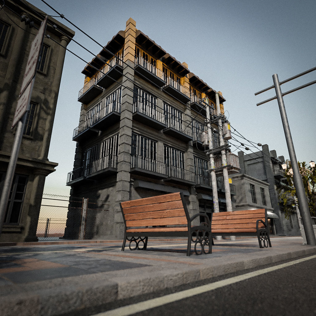 OLD RETRO CLASSICAL BUILDING 3 Low-poly 3D model_7