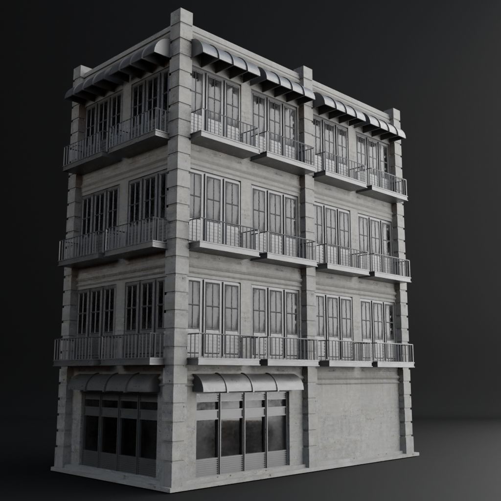 OLD RETRO CLASSICAL BUILDING 3 Low-poly 3D model_4