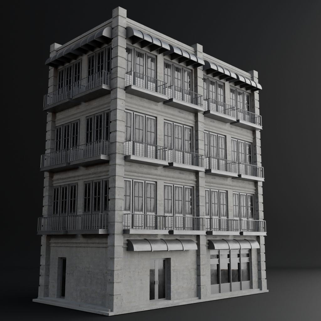 OLD RETRO CLASSICAL BUILDING 3 Low-poly 3D model_3