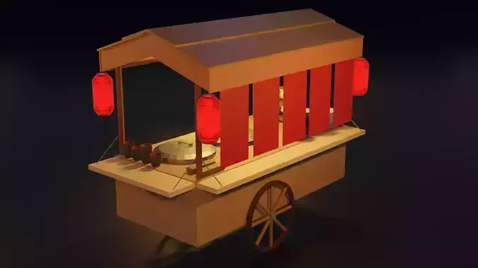 ramen food cart with lanterns Free low-poly 3D model