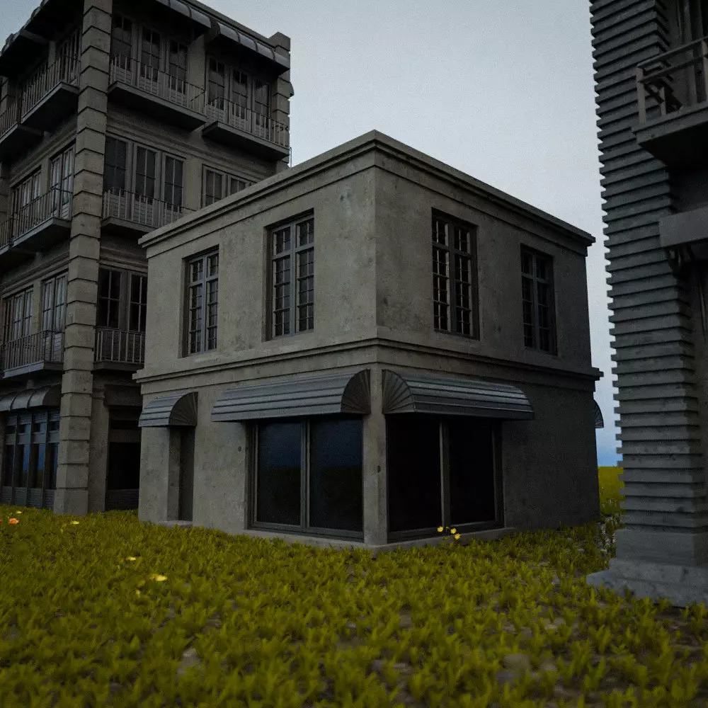 OLD RETRO CLASSICAL BUILDING 4 Low-poly 3D model_0