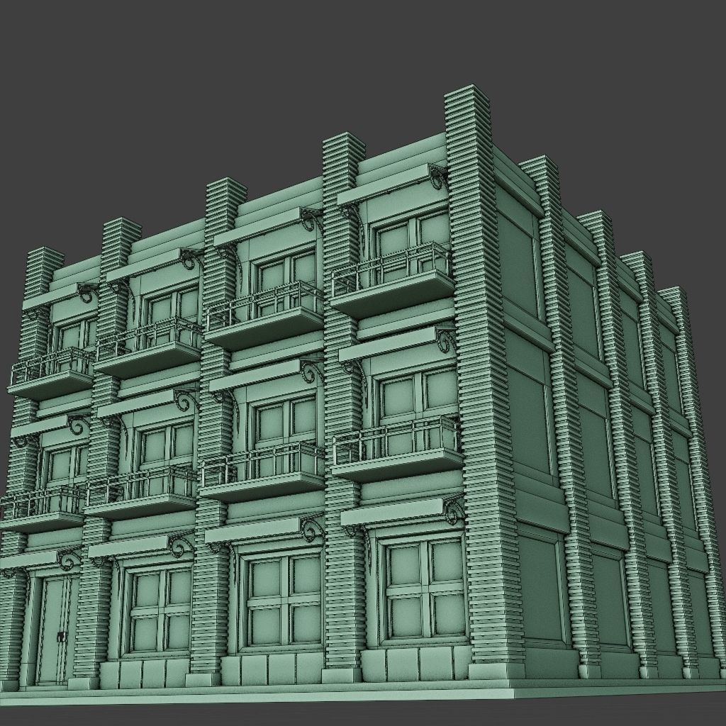 OLD RETRO CLASSICAL BUILDING 5 Low-poly 3D model_9