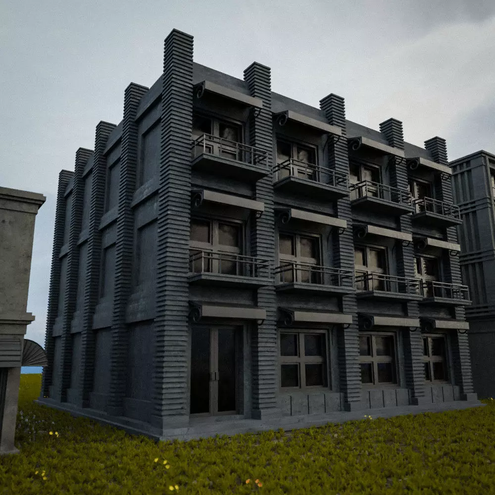 OLD RETRO CLASSICAL BUILDING 5 Low-poly 3D model_0