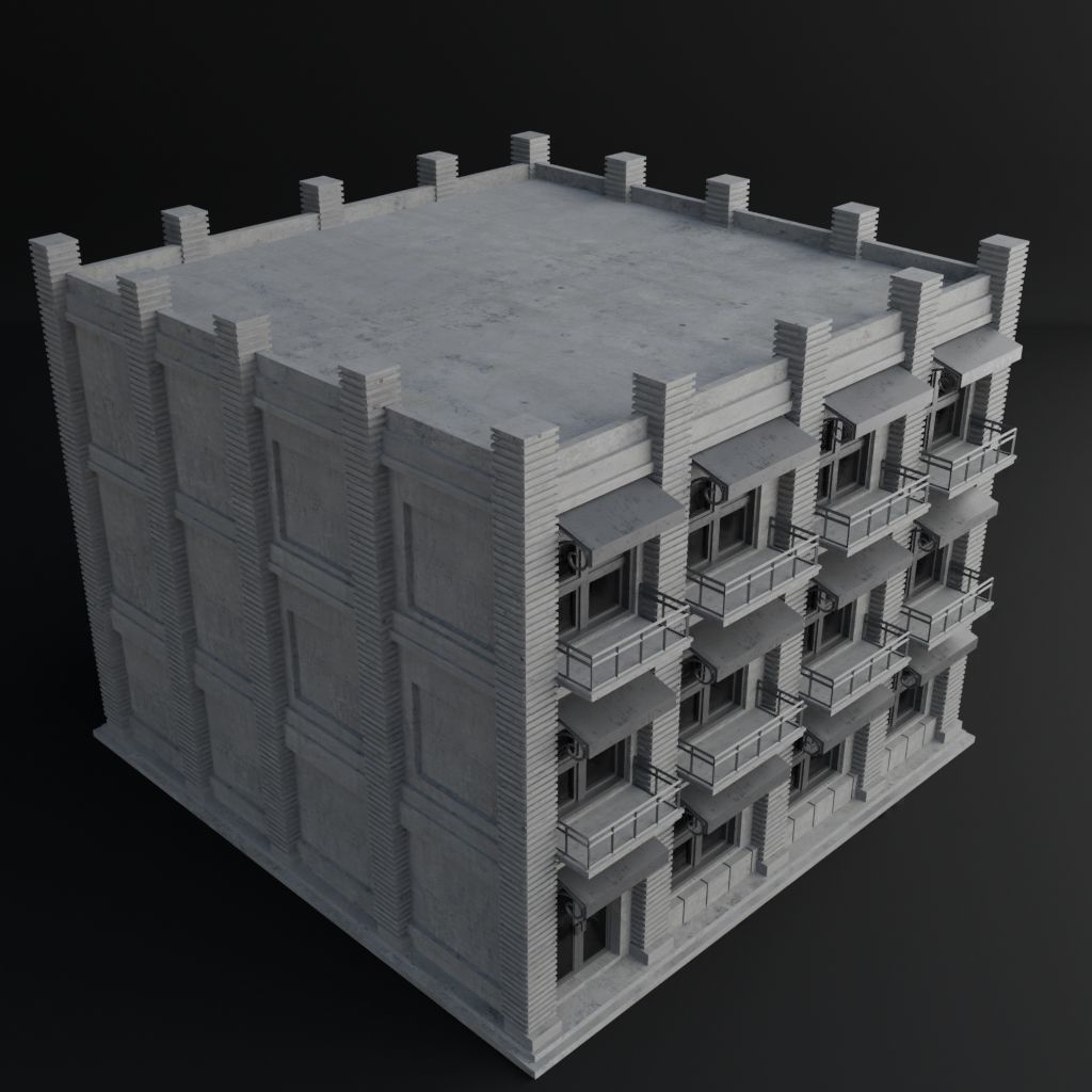 OLD RETRO CLASSICAL BUILDING 5 Low-poly 3D model_6