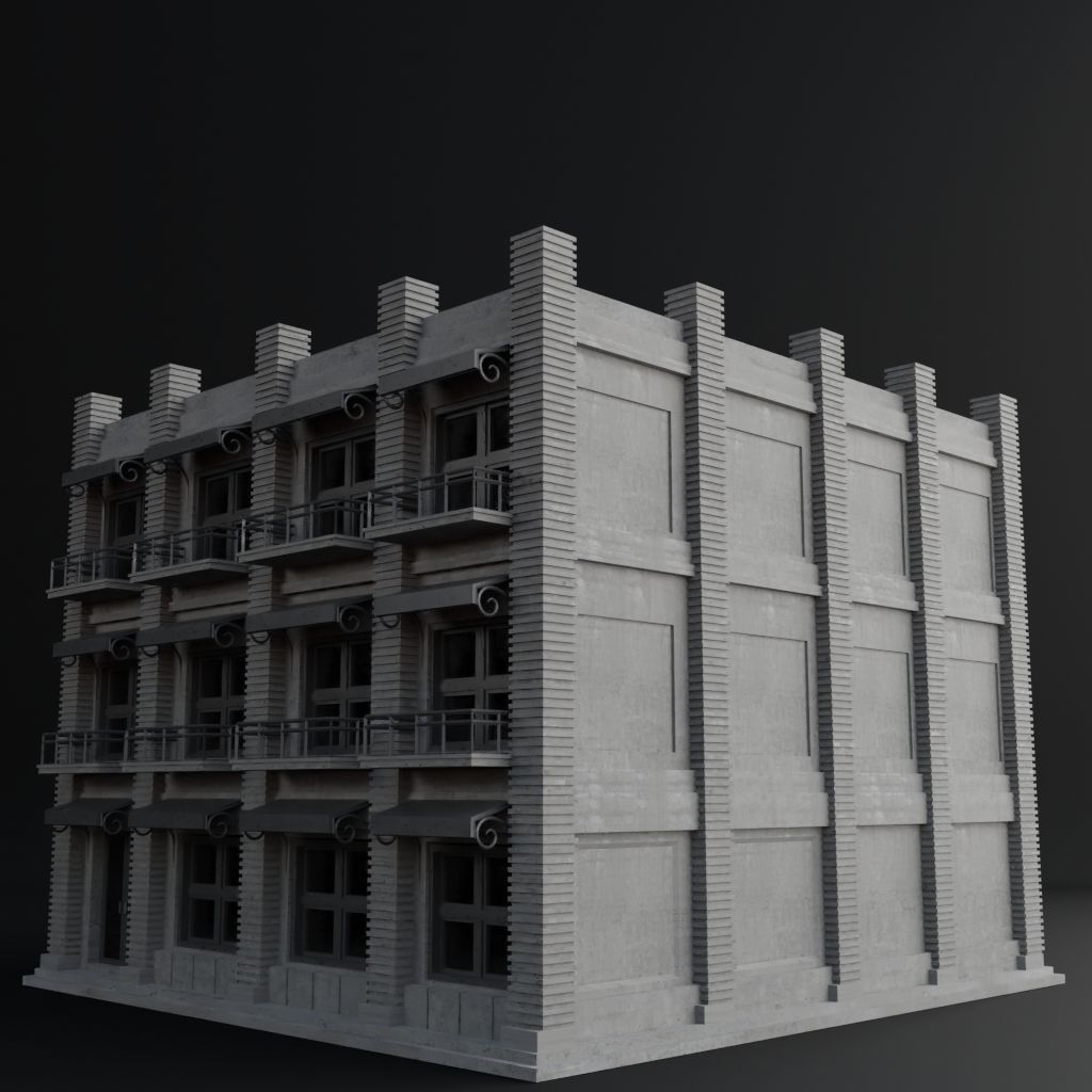 OLD RETRO CLASSICAL BUILDING 5 Low-poly 3D model_4