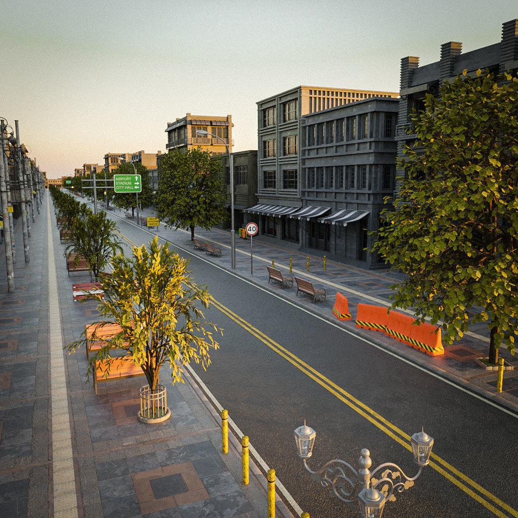 OLD RETRO CLASSICAL BUILDING 7 Low-poly 3D model_13