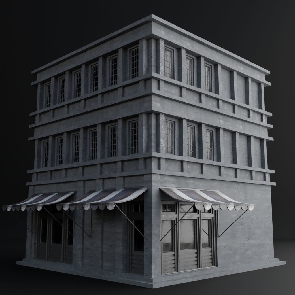 OLD RETRO CLASSICAL BUILDING 8 Low-poly 3D model_4