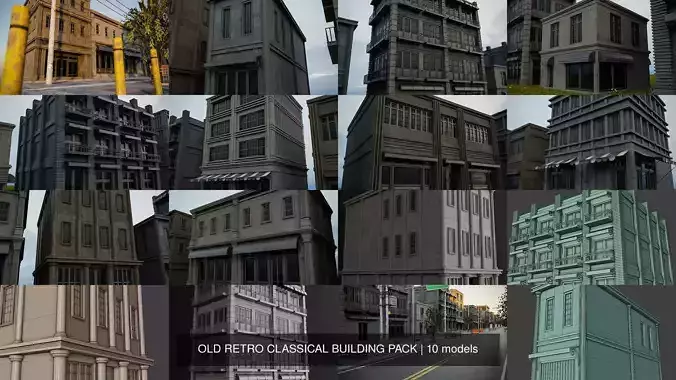 OLD RETRO CLASSICAL BUILDING PACK 3D Model Collection