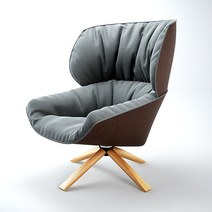 Tabano lounge chair with cushion and legs 3D model_5