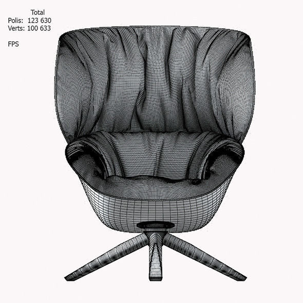 Tabano lounge chair with cushion and legs 3D model_6