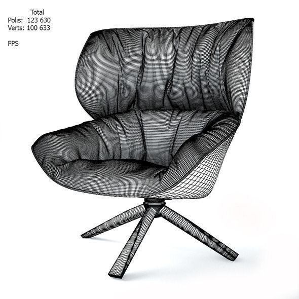 Tabano lounge chair with cushion and legs 3D model_8