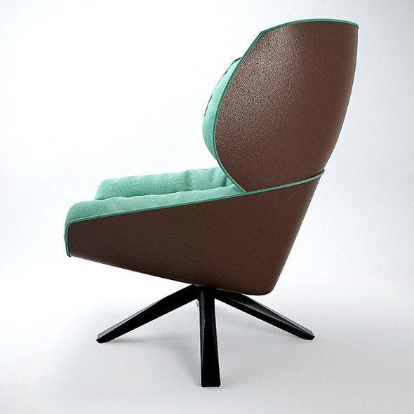 Tabano lounge chair with cushion and legs 3D model_3