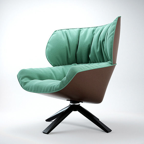 Tabano lounge chair with cushion and legs 3D model_1