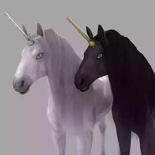 White Black Unicorn with Fur 3D model