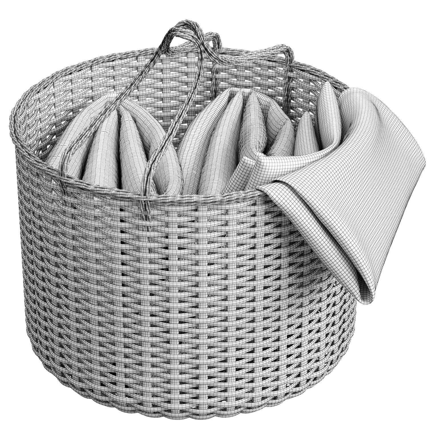 basket with blanket 3D model_4