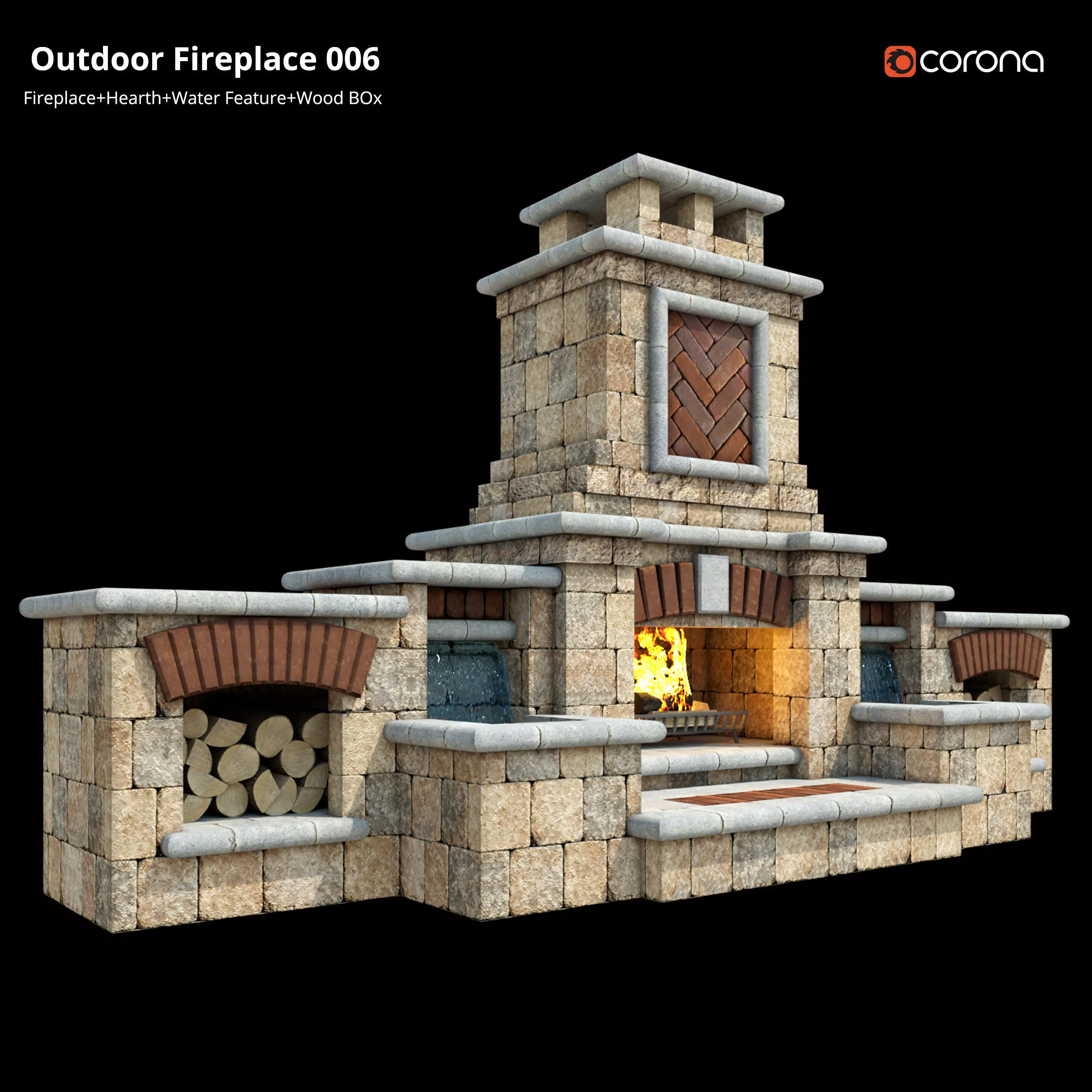 Outdoor Fireplace 006 Low-poly 3D model_0