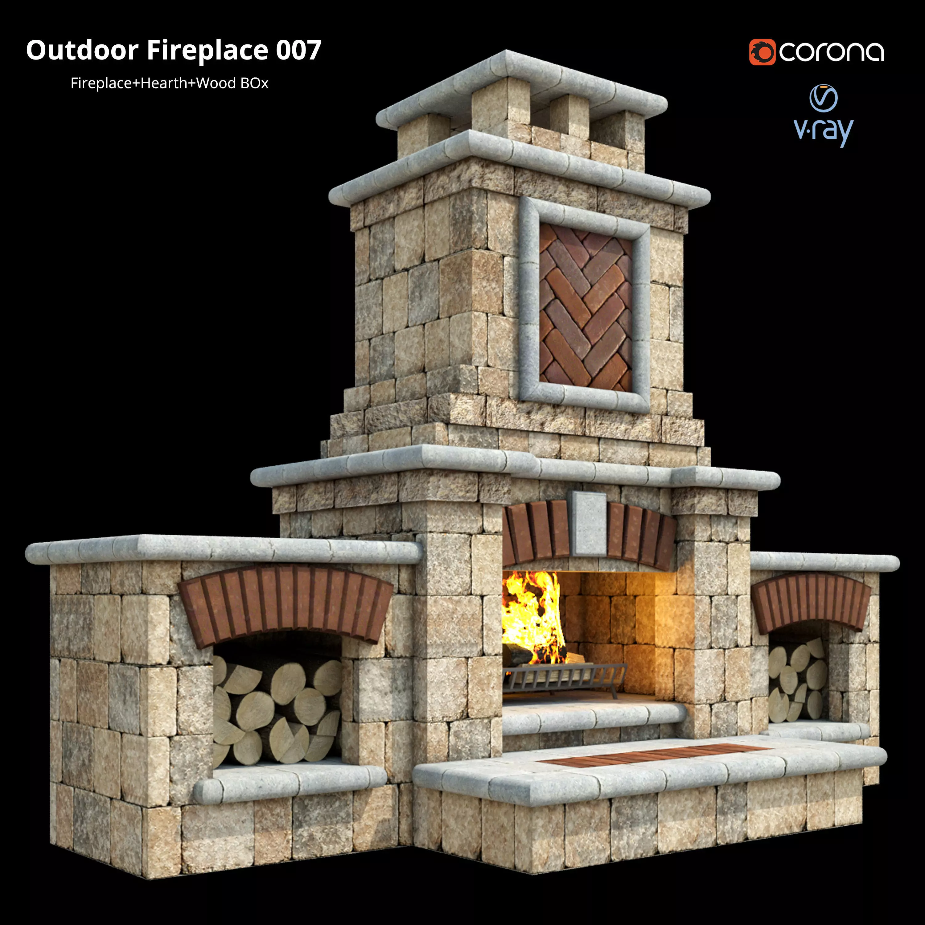 Outdoor Fireplace 007 Low-poly 3D model_0