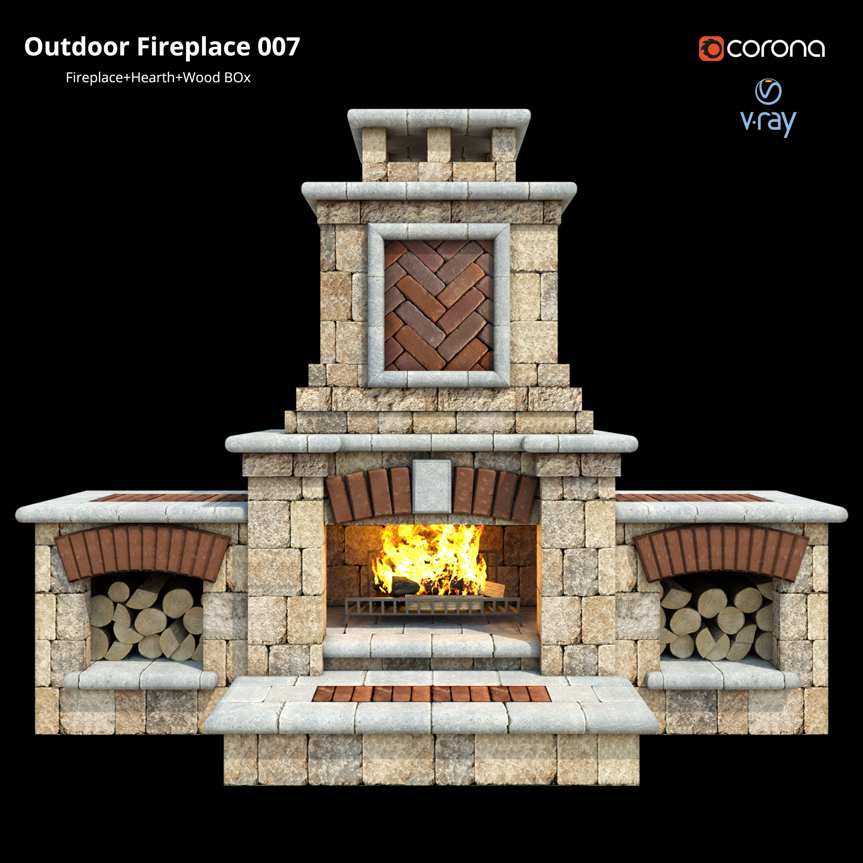 Outdoor Fireplace 007 Low-poly 3D model_1