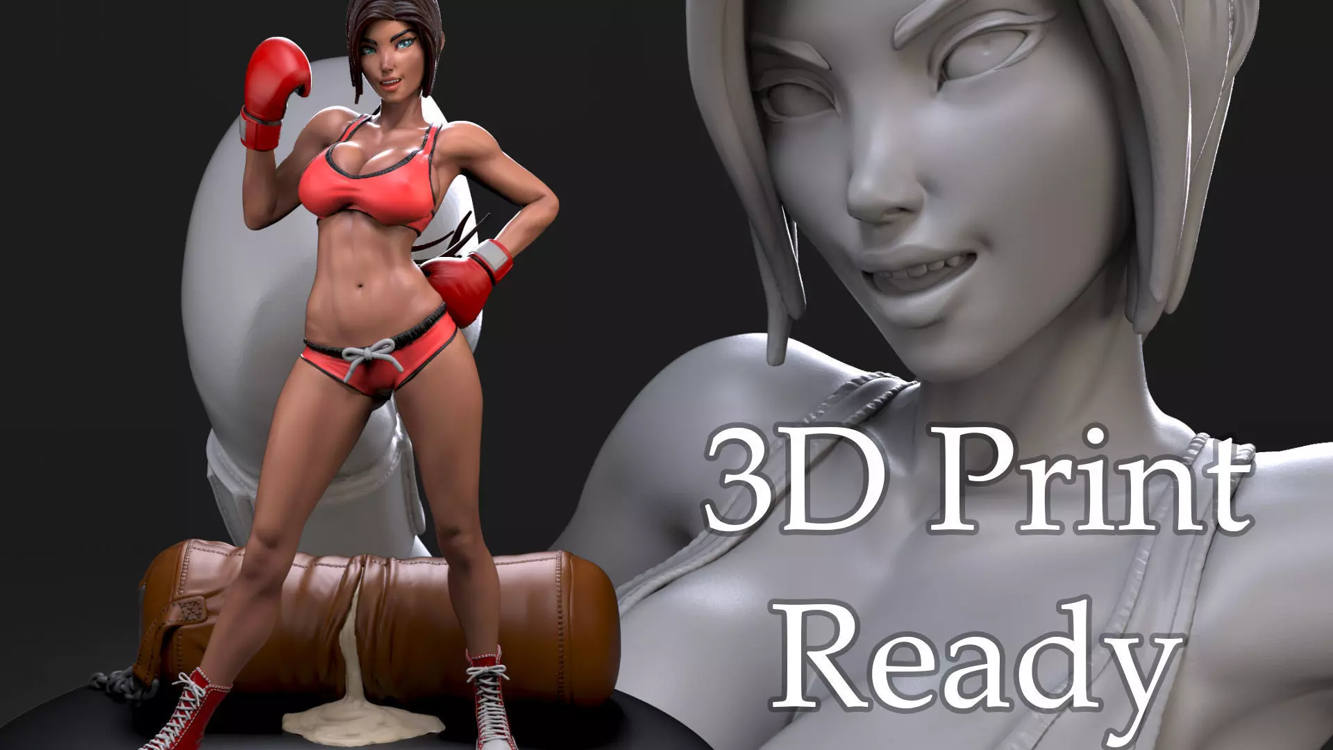 Knockout 3D Print female boxer - action figure 3D print model_0