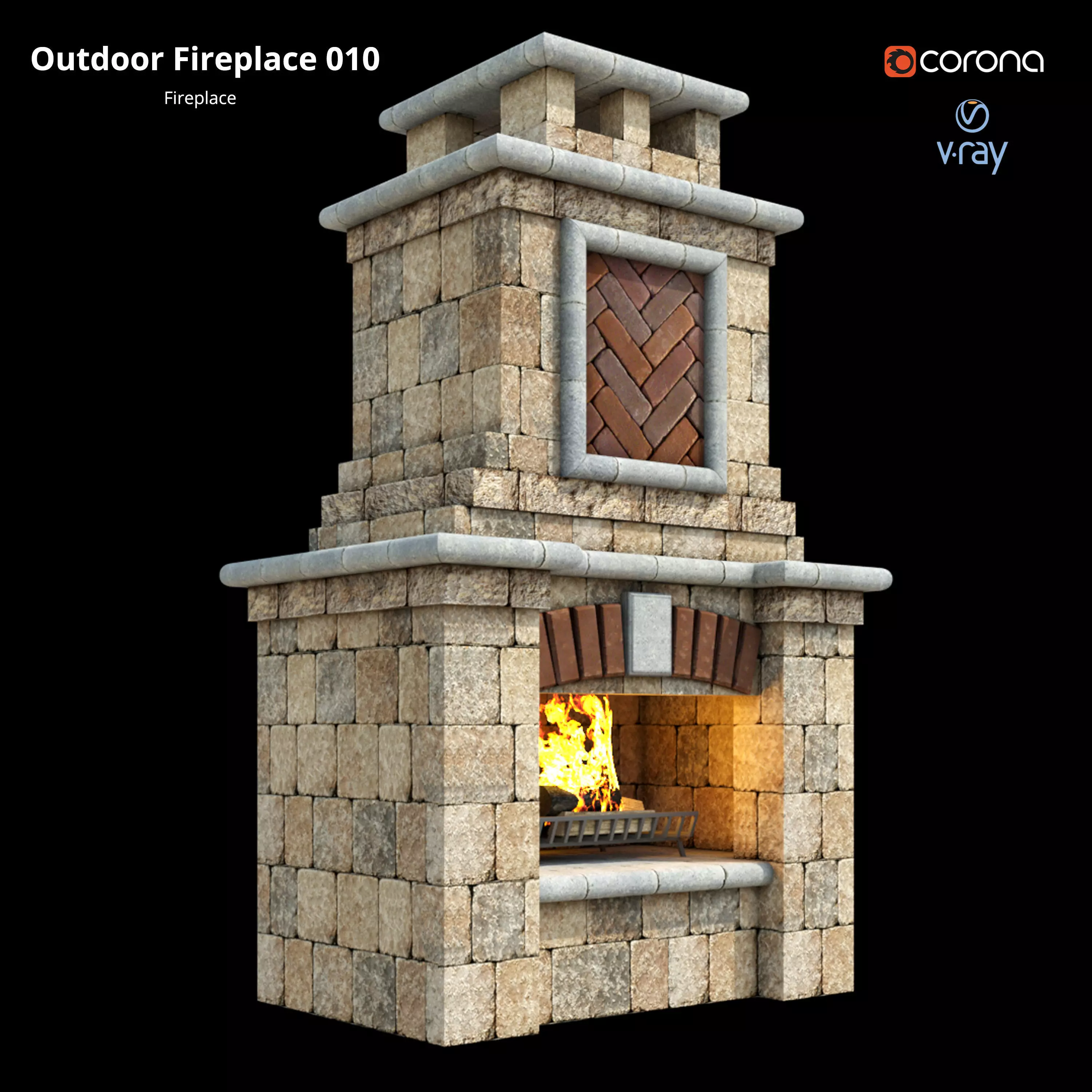 Outdoor Fireplace 010 Low-poly 3D model_0