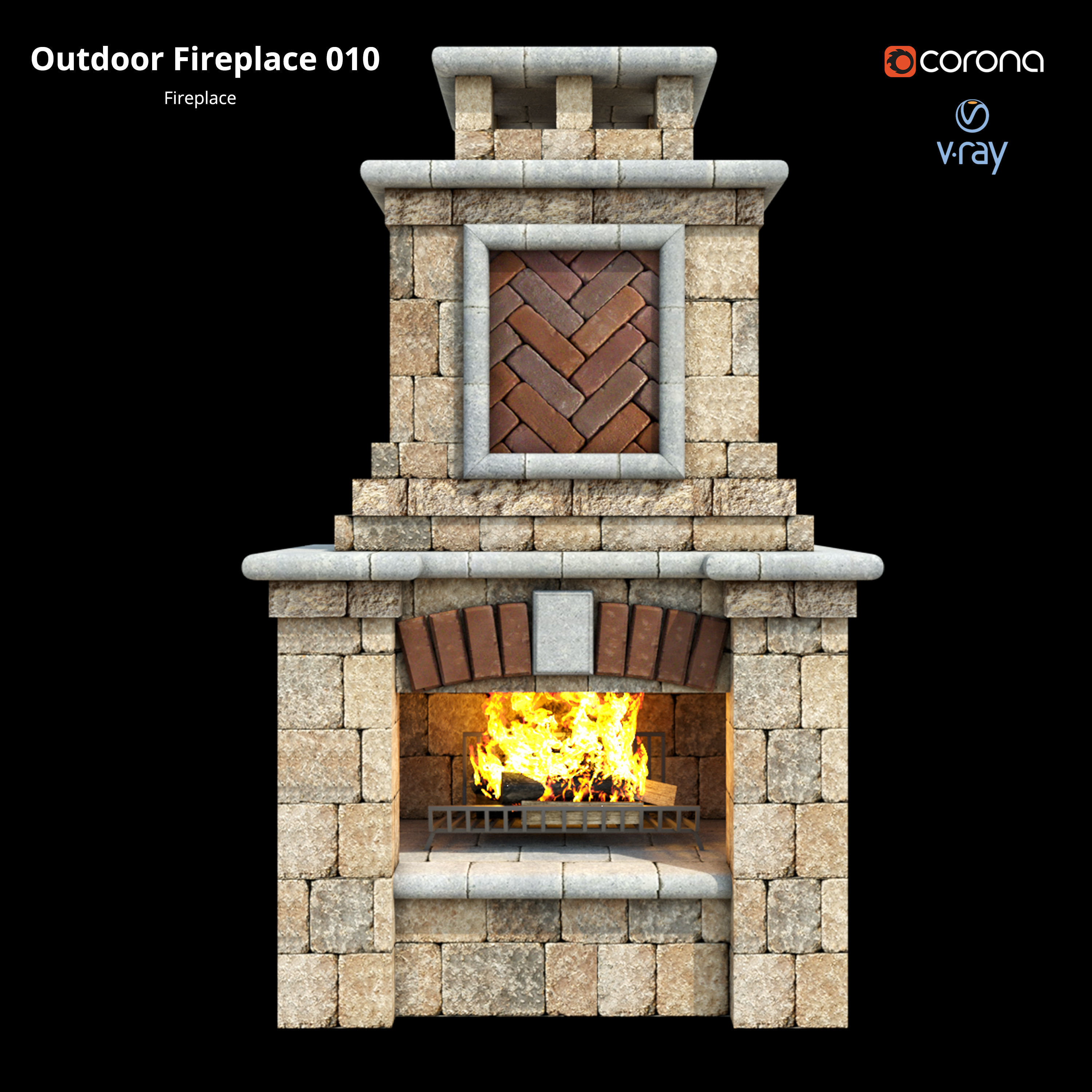 Outdoor Fireplace 010 Low-poly 3D model_1