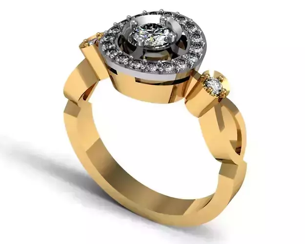 Ring 3d gold engagement with diamonds