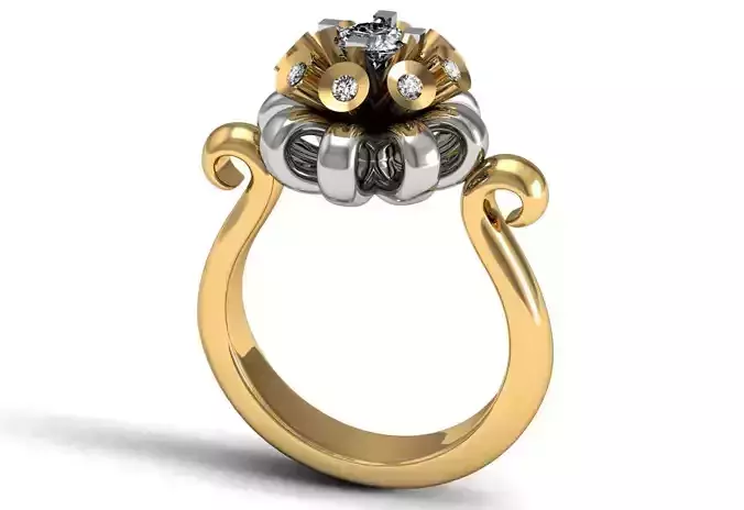 Ring 3d flower with diamonds