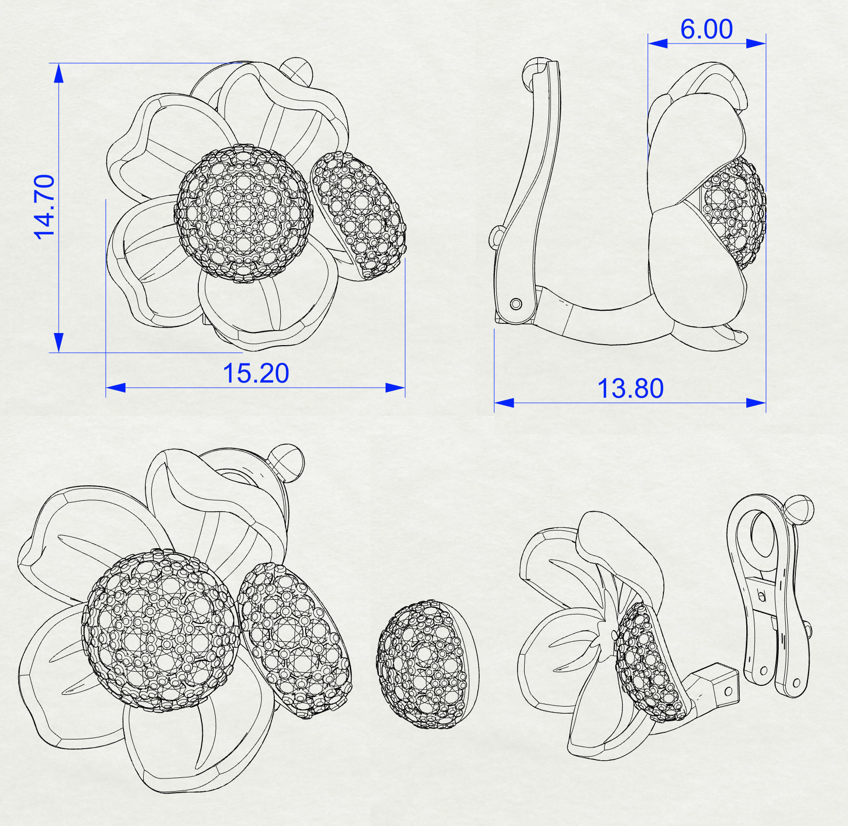 Earrings Water Lily 3D print model_6