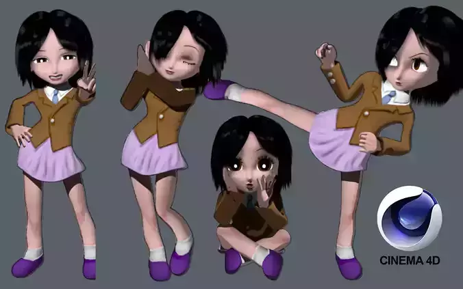 Petit Anime Girl C4D 3D model