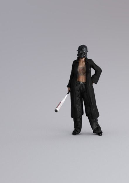 Protestor2 woman holding baseball bat 3D model_1