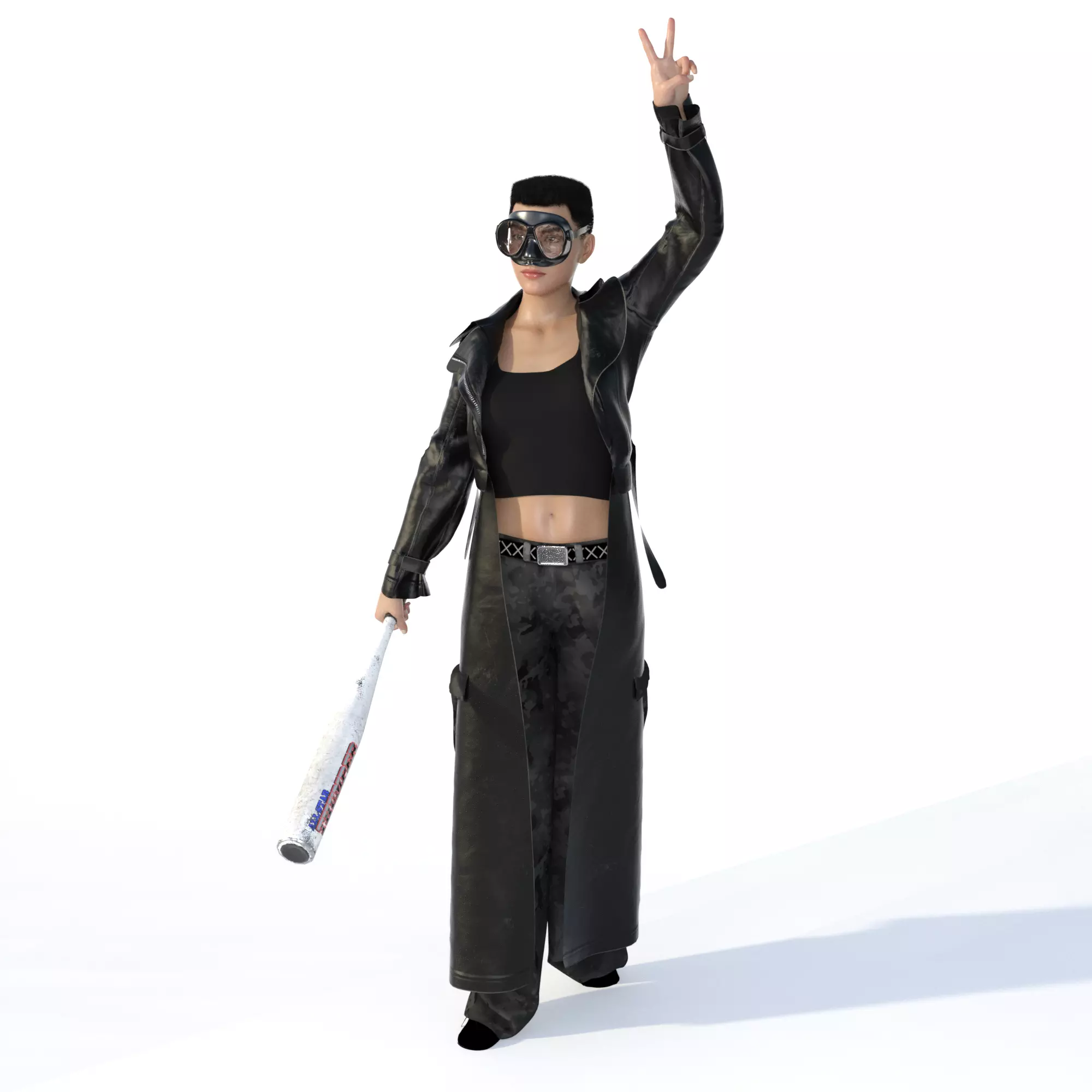 Protestor2 woman holding baseball bat 3D model_0
