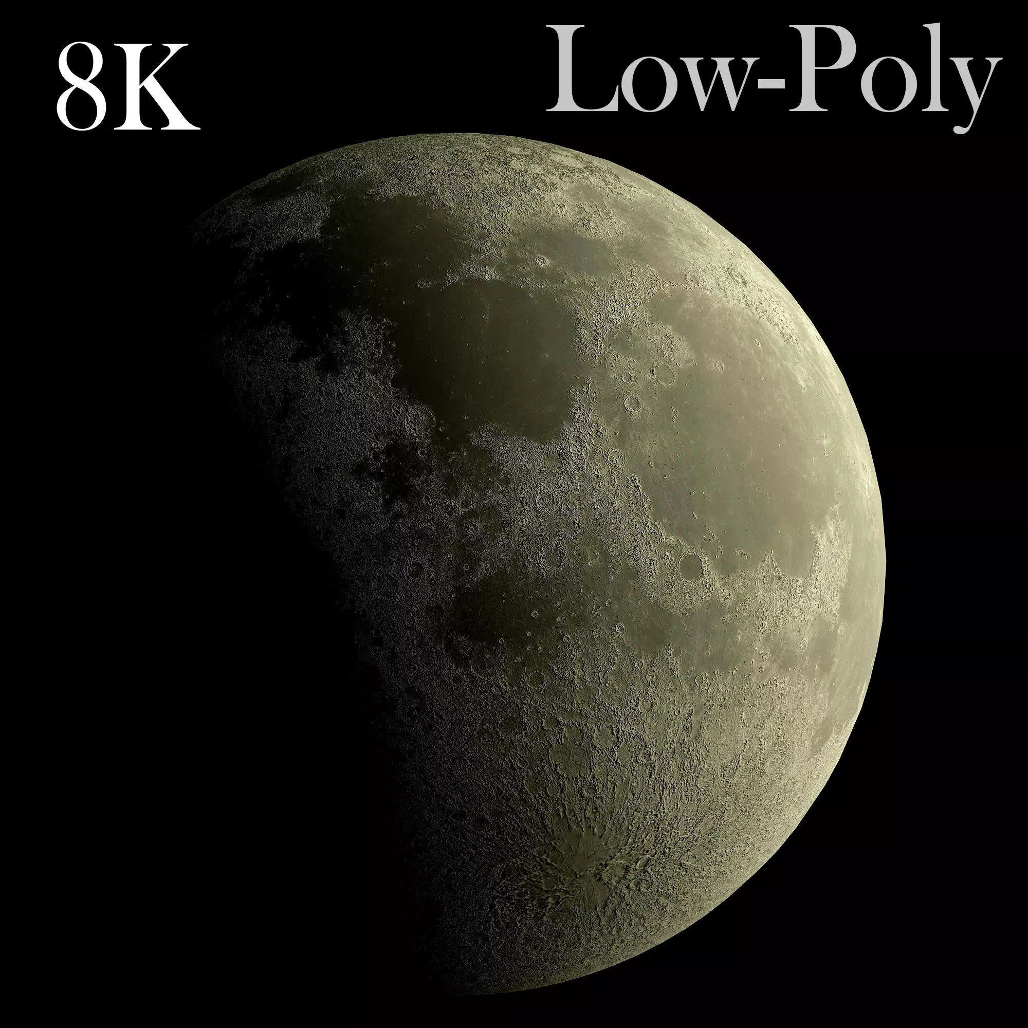 8K Moon with 3 materials low poly Low-poly 3D model