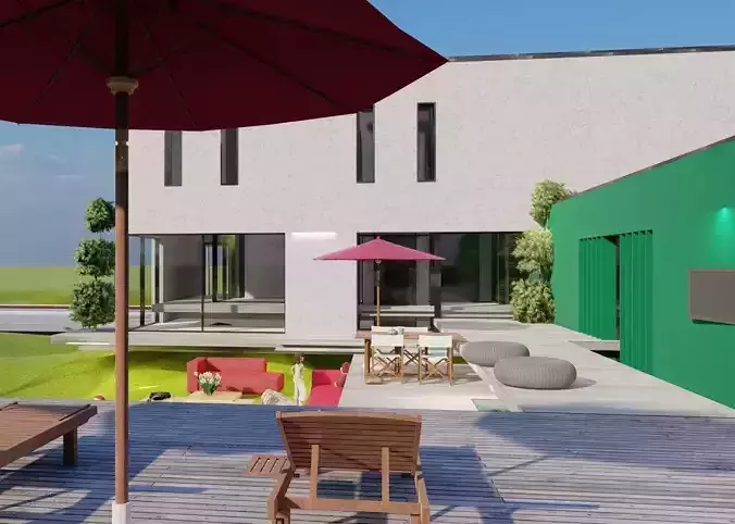 spacious backyard with swimming pool 3D model