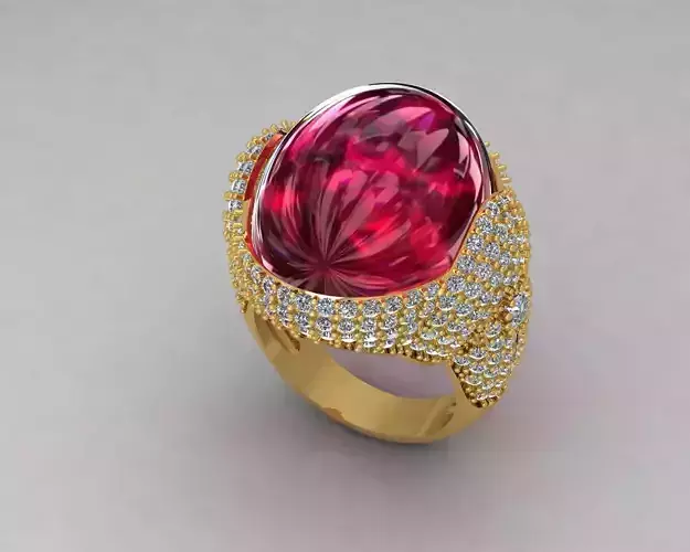 DRing-17 gold ring with ruby stone and diamonds