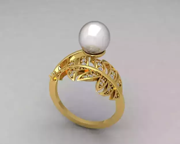 DRing-18 gold ring with pearl and diamonds