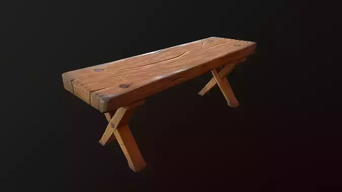 Wooden Bench Low-poly 3D model