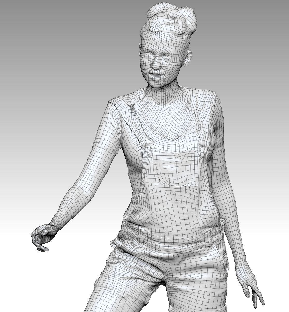 Young girl in short denim overalls on a skateboard 211 Low-poly 3D model_7