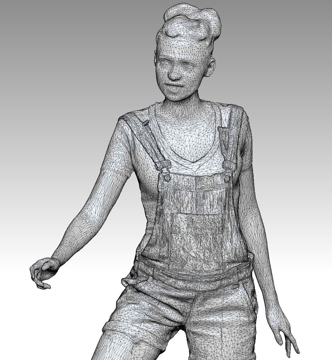 Young girl in short denim overalls on a skateboard 211 Low-poly 3D model_5