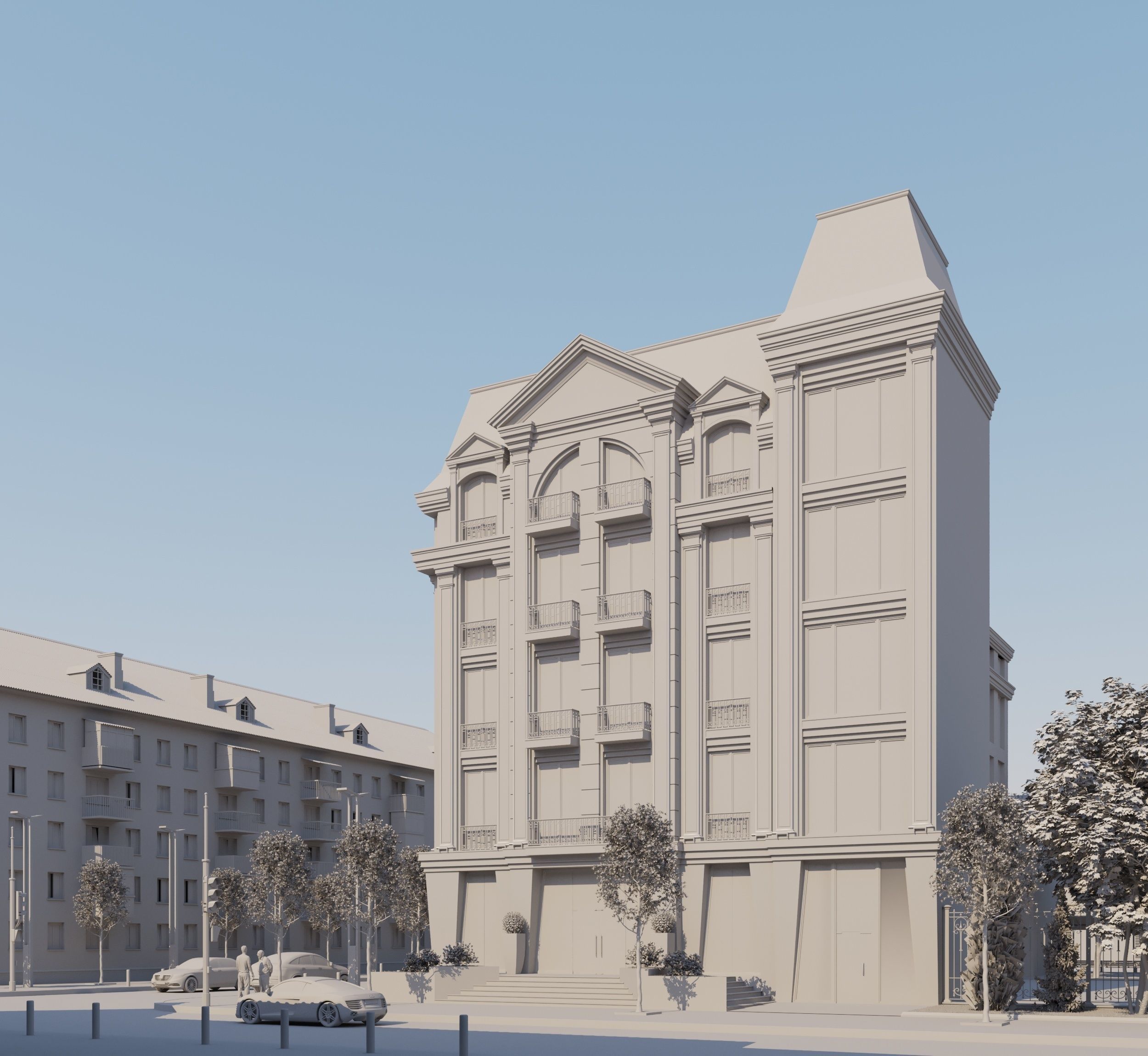 Classical Hotel Building 3D model_4