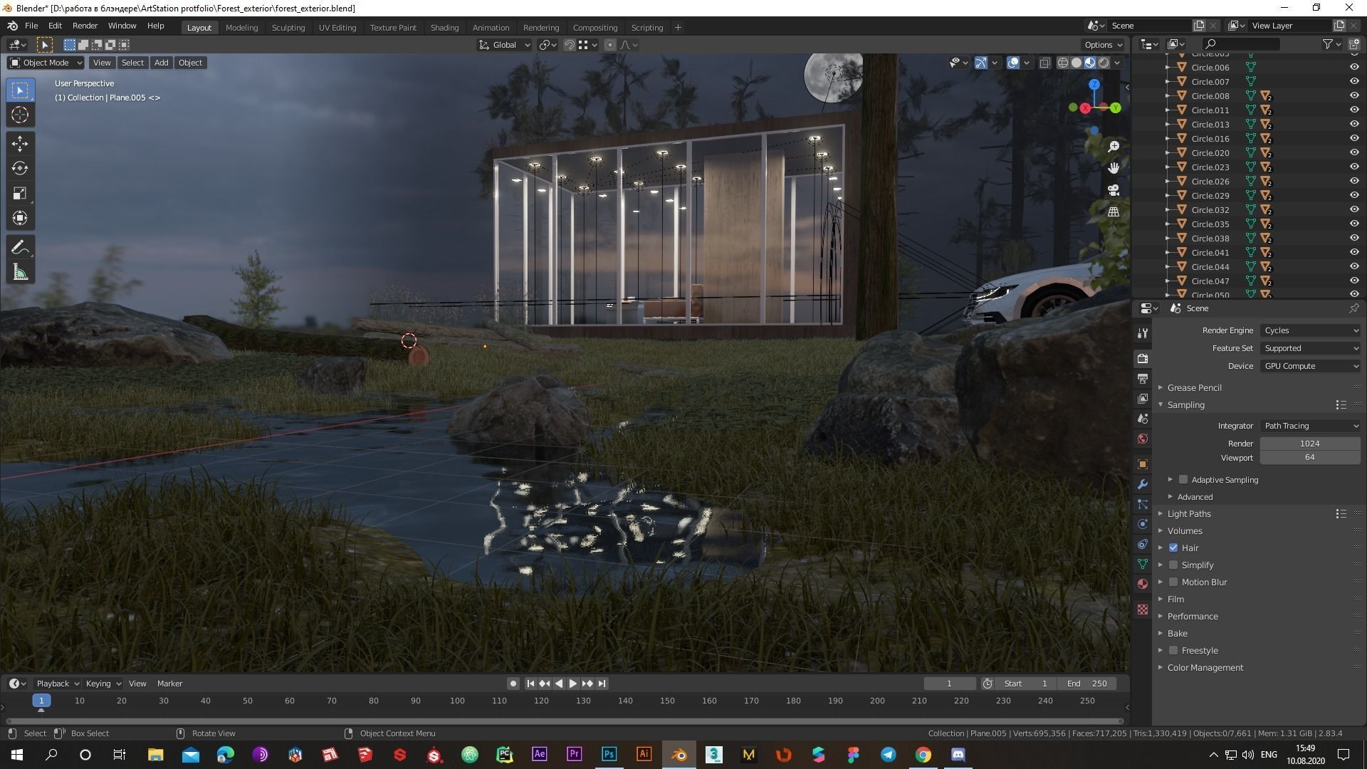 Modern exterior in forest Low-poly 3D model_3
