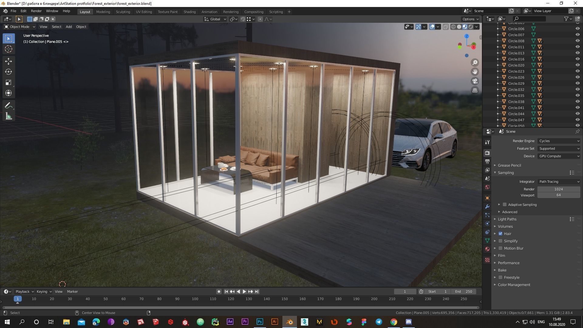 Modern exterior in forest Low-poly 3D model_4