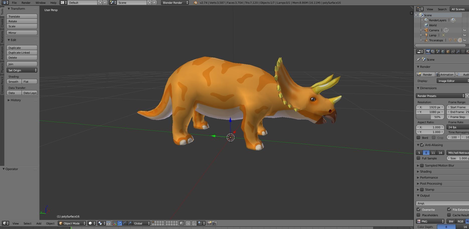 3D Cartoon Triceratops Rigged  Low-poly 3D model_24