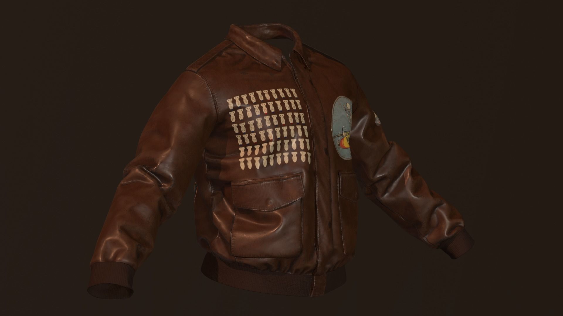 WW2 Type A-2 leather flight jacket 3D model_8
