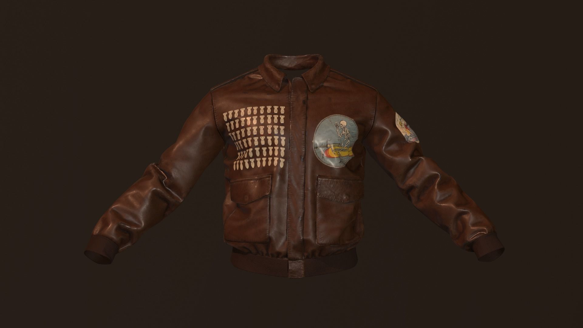 WW2 Type A-2 leather flight jacket 3D model_9
