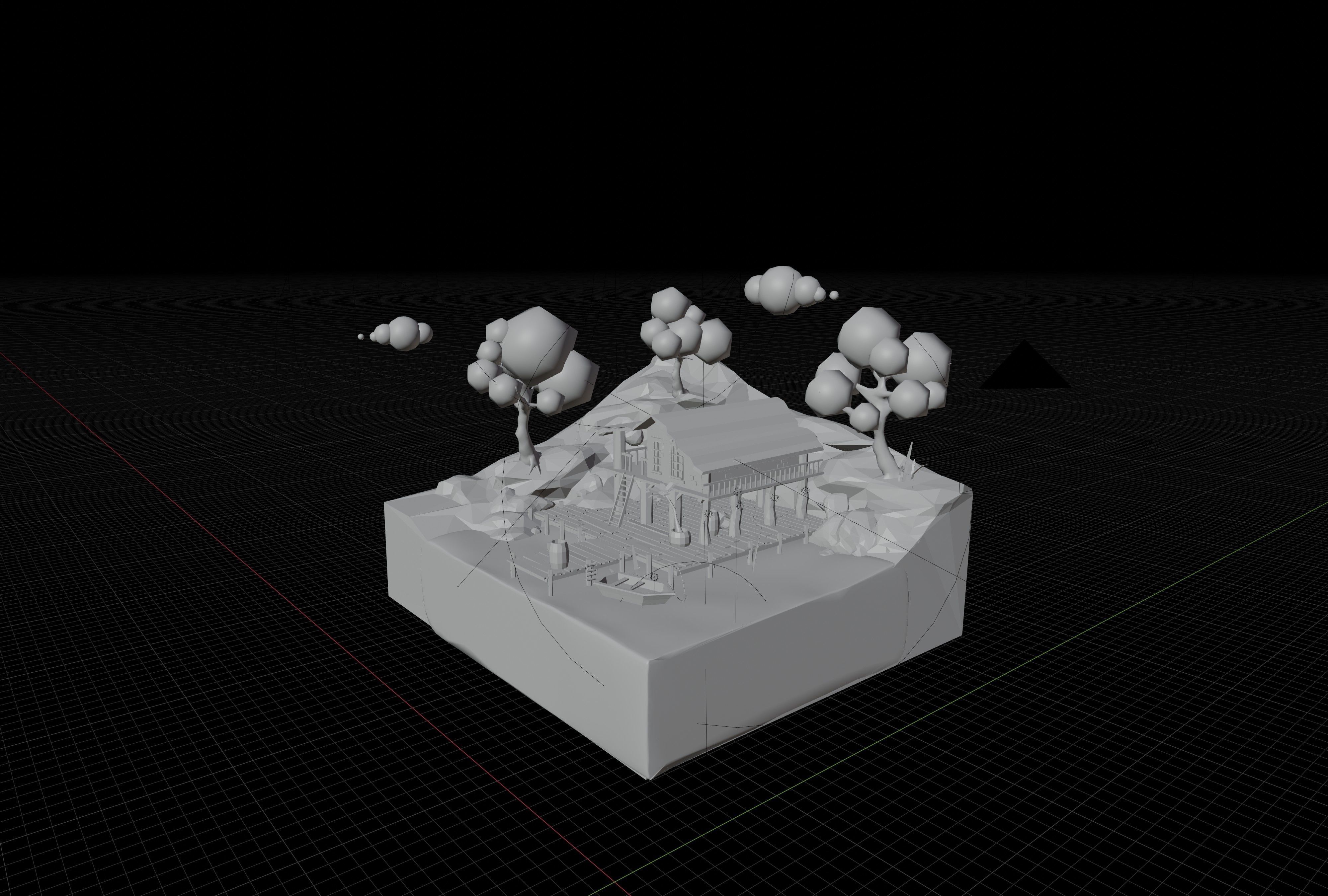 Low Poly isometric Lake House Day and Night version Low-poly 3D model_6