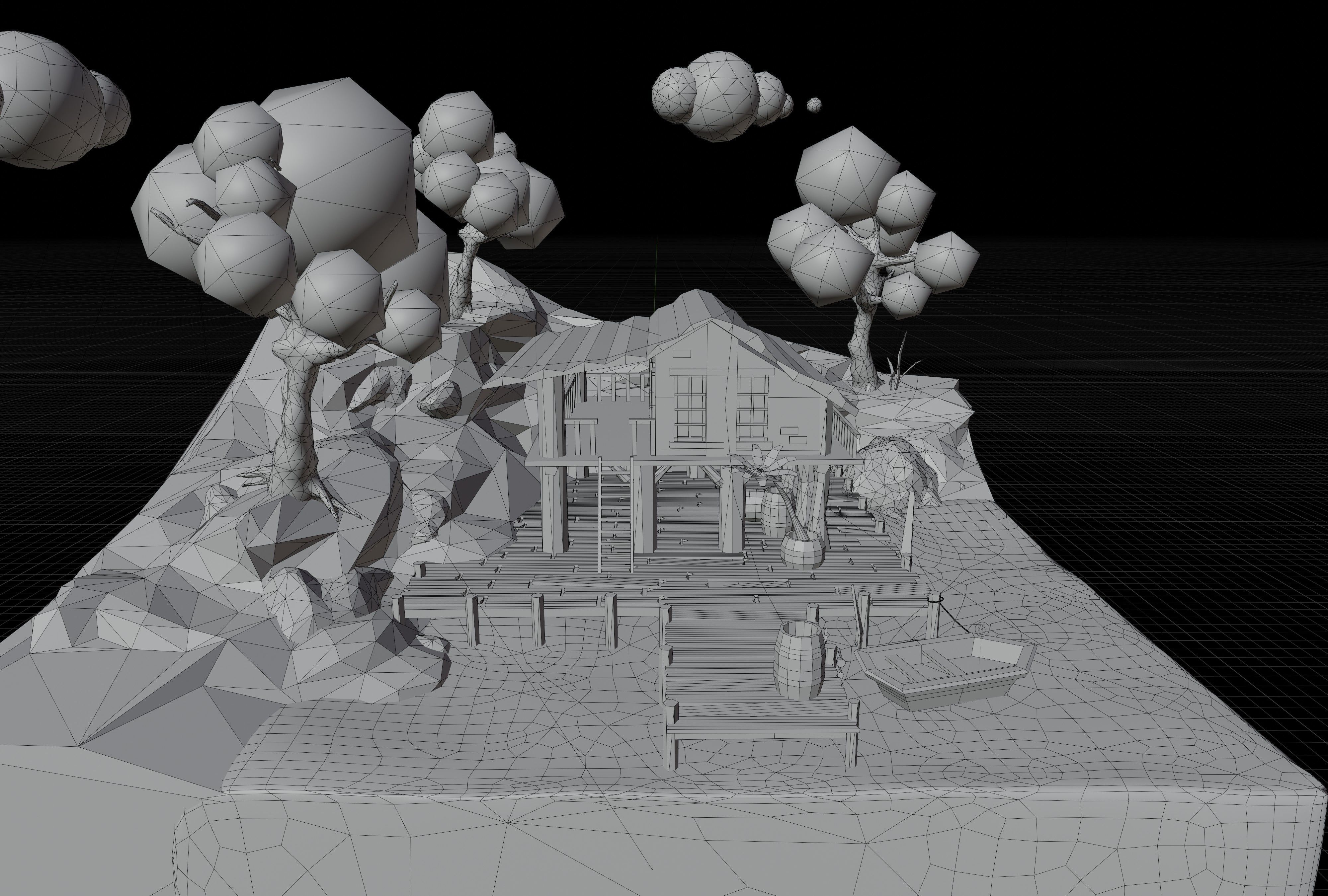 Low Poly isometric Lake House Day and Night version Low-poly 3D model_7